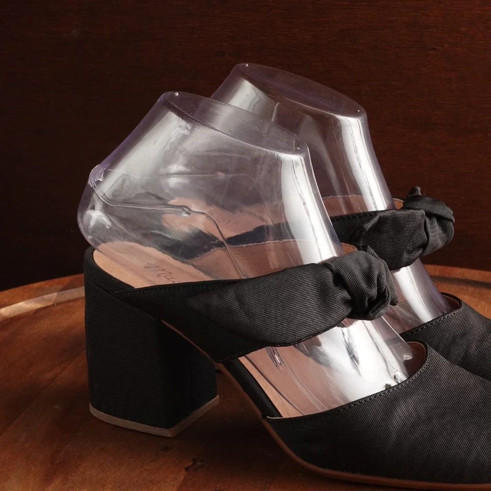 Madewell Heels Womens SZ 7 BLK Zoe Bow Mule Preppy Feminine Neutral Casual Shoes